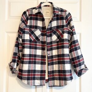 Ci Sono Plaid Utility Jacket Top Fleece inside Soft Women Small Button Down